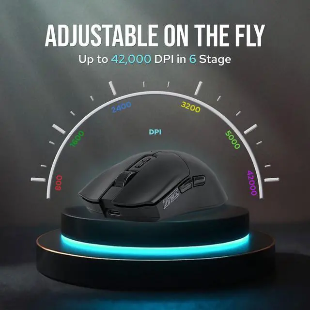 Alt view image 2 of 7 - Click Gaming Mouse Wireless 2.4Ghz/Bluetooth/Type-C, 800 to 42,000 DPI Adjustable, 8K Polling Rate, 500mAh, Lightweight Optical Mouse, for PC/Mac/Linux (Black)