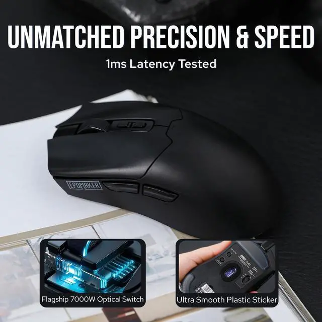 Alt view image 4 of 7 - Click Gaming Mouse Wireless 2.4Ghz/Bluetooth/Type-C, 800 to 42,000 DPI Adjustable, 8K Polling Rate, 500mAh, Lightweight Optical Mouse, for PC/Mac/Linux (Black)