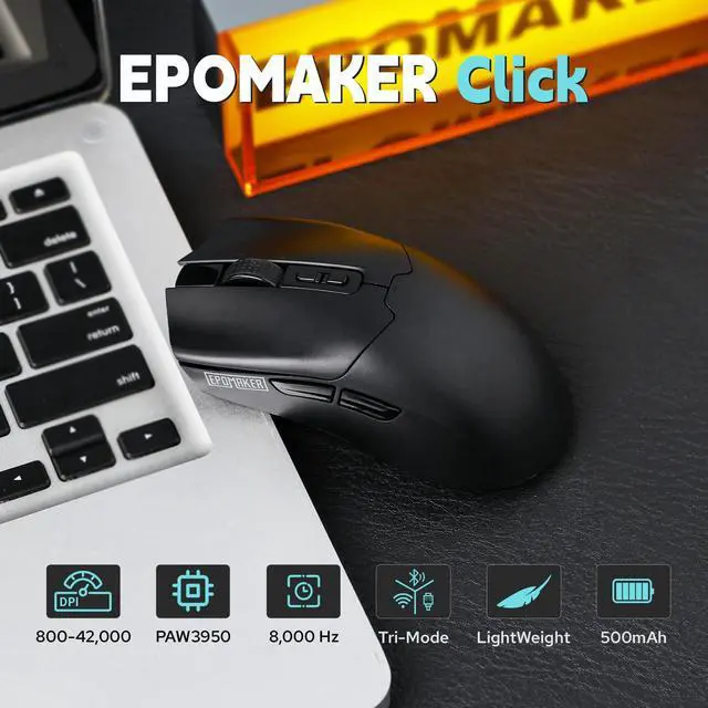 Alt view image 5 of 7 - Click Gaming Mouse Wireless 2.4Ghz/Bluetooth/Type-C, 800 to 42,000 DPI Adjustable, 8K Polling Rate, 500mAh, Lightweight Optical Mouse, for PC/Mac/Linux (Black)