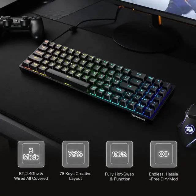 Alt view image 2 of 7 - S136 Gaming Keyboard & Mouse Combo, 75% K628 Tri-Mode Wireless RGB Mechanical Keyboard and 7200 DPI Wireless Gaming Mouse Bundle, Convenient Shared Dongle