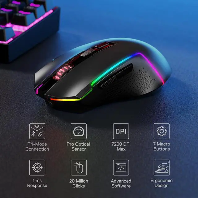 Alt view image 3 of 7 - S136 Gaming Keyboard & Mouse Combo, 75% K628 Tri-Mode Wireless RGB Mechanical Keyboard and 7200 DPI Wireless Gaming Mouse Bundle, Convenient Shared Dongle