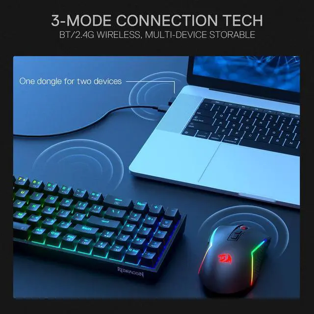 Alt view image 5 of 7 - S136 Gaming Keyboard & Mouse Combo, 75% K628 Tri-Mode Wireless RGB Mechanical Keyboard and 7200 DPI Wireless Gaming Mouse Bundle, Convenient Shared Dongle