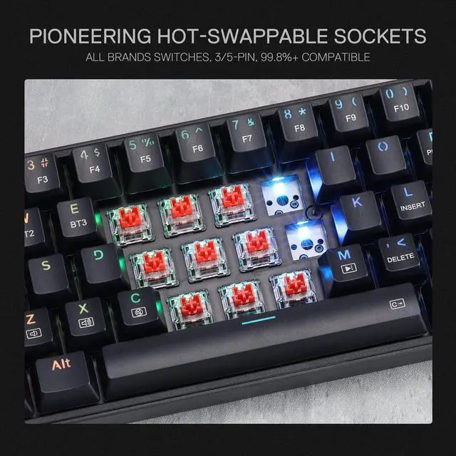 Alt view image 6 of 7 - S136 Gaming Keyboard & Mouse Combo, 75% K628 Tri-Mode Wireless RGB Mechanical Keyboard and 7200 DPI Wireless Gaming Mouse Bundle, Convenient Shared Dongle