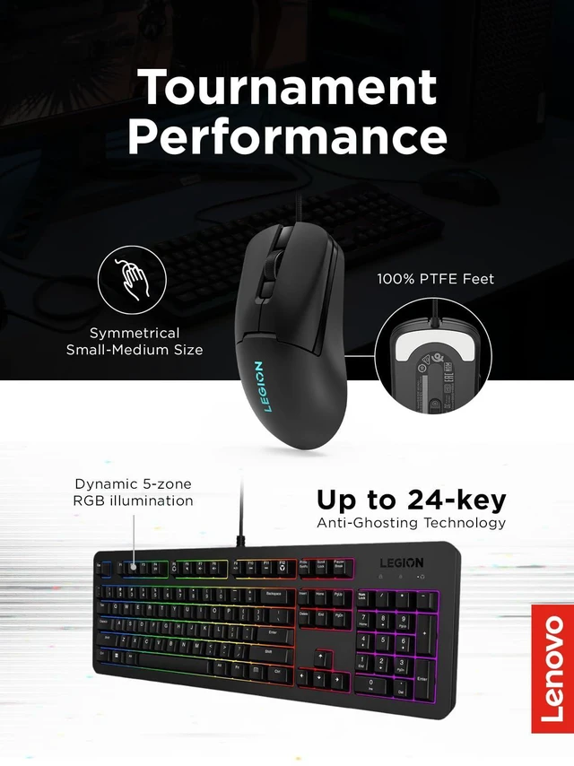 Alt view image 3 of 7 - Lenovo Legion KM310 RGB Wired Gaming Keyboard & Mouse Combo - K310 Keyboard w/Silent Operation & Compact Water-Resistant Design - M300S Mouse with 8000 Adjustable DPI, 220 IPS, 6 Programmable Buttons