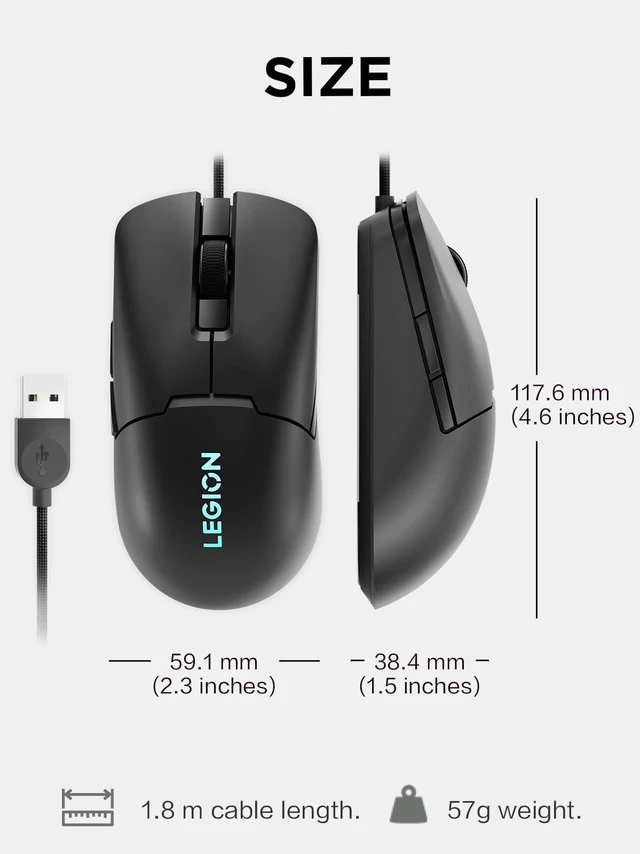 Alt view image 6 of 7 - Lenovo Legion KM310 RGB Wired Gaming Keyboard & Mouse Combo - K310 Keyboard w/Silent Operation & Compact Water-Resistant Design - M300S Mouse with 8000 Adjustable DPI, 220 IPS, 6 Programmable Buttons