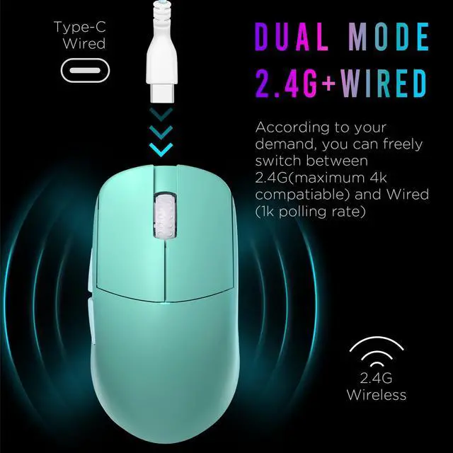 Alt view image 4 of 7 - Atlantis OG V2 PRO Wireless Gaming Mouse, Ultra Lightweight 57g, Mechanical Switch,26000 DPI,Symmetrical,MCU Nordic 52840,Silver TTC, PAW3395 Sensor (Elegant Blue)-Coming with 1K Dongle