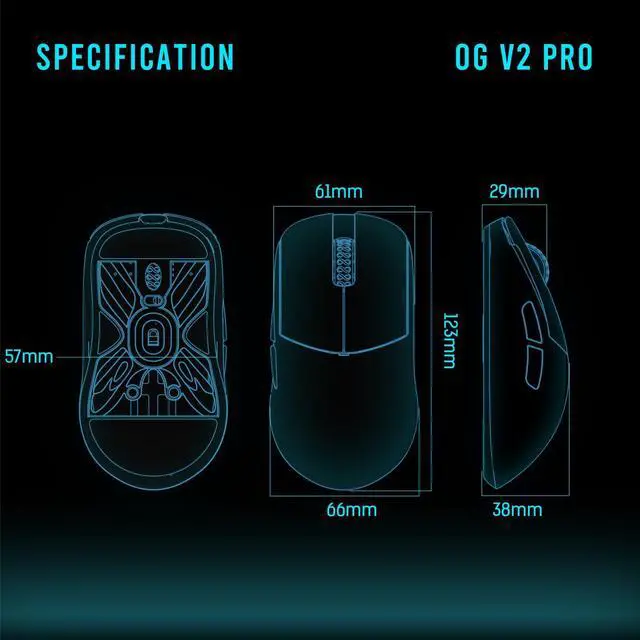 Alt view image 3 of 7 - Atlantis OG V2 PRO Wireless Gaming Mouse, Ultra Lightweight 57g, Mechanical Switch,26000 DPI,Symmetrical,MCU Nordic 52840,Silver TTC, PAW3395 Sensor (Elegant Blue)-Coming with 1K Dongle