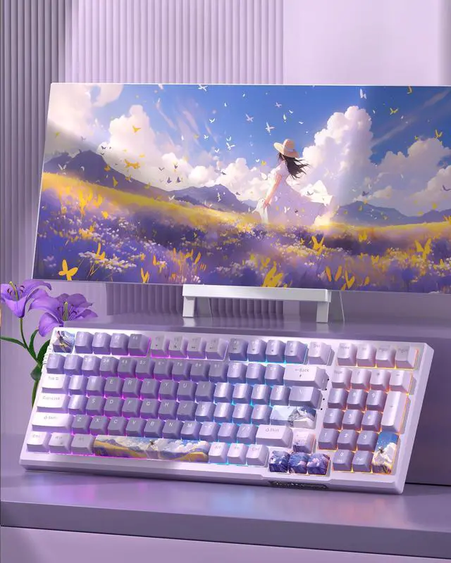 Alt view image 2 of 7 - SKY98 Wireless Gasket Mechanical Gaming Keyboard, 96% Hot Swappable RGB Custom Creamy Keyboard with 5-Layer Sound Padding, BT/2.4G/USB-C, NKRO for Win/Mac (Lavender, Violet Switch)