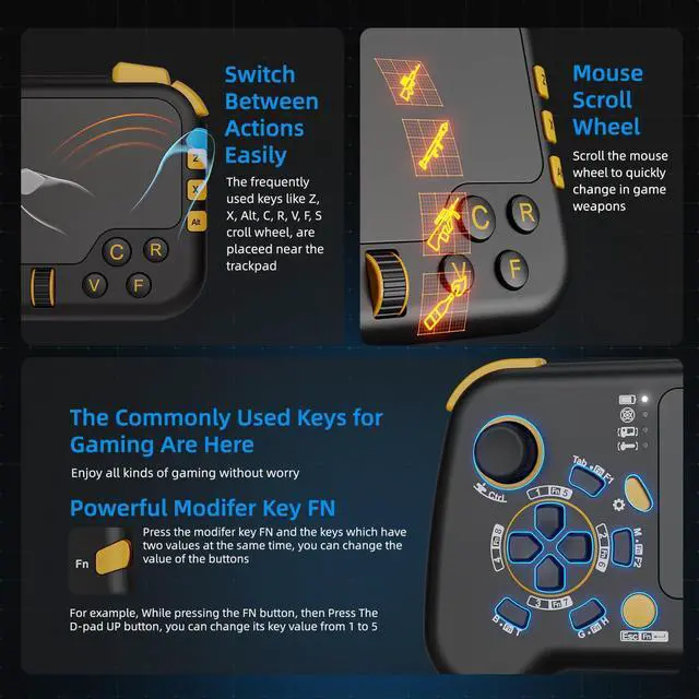 Alt view image 7 of 7 - GTP01 2.4G Wireless Gaming Touchpad with Gyro, Keyboard and Mouse with Trackpad Function Game Controller Gamepad Shape for Xbox Series X|S, Xbox One, PS5, PS4, Steam, PC Windows 11 10 - Black2