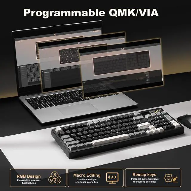 Alt view image 6 of 7 - IF99 Wireless Mechanical Gaming Keyboard with Smart LCD Display, QMK/VIA Programmable BT/2.4G/USB-C Gasket Mounted Hot Swap RGB 96% Layout for Mac/Win (Black, Cocoa Cream V2 Switch)