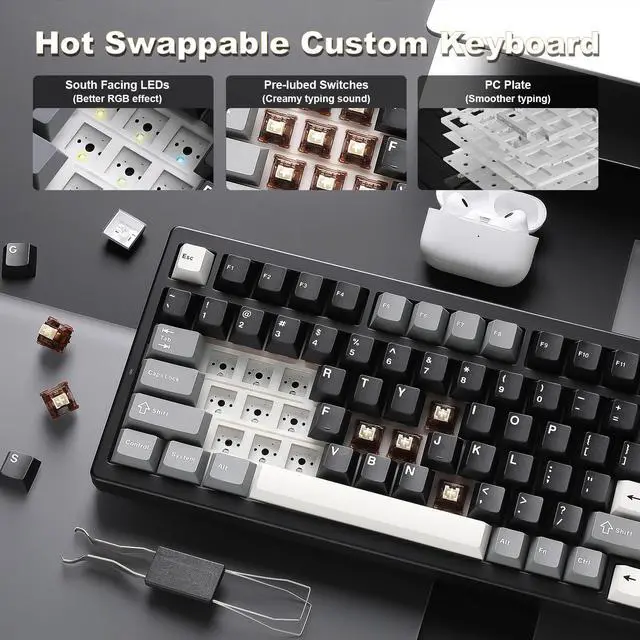 Alt view image 7 of 7 - IF99 Wireless Mechanical Gaming Keyboard with Smart LCD Display, QMK/VIA Programmable BT/2.4G/USB-C Gasket Mounted Hot Swap RGB 96% Layout for Mac/Win (Black, Cocoa Cream V2 Switch)