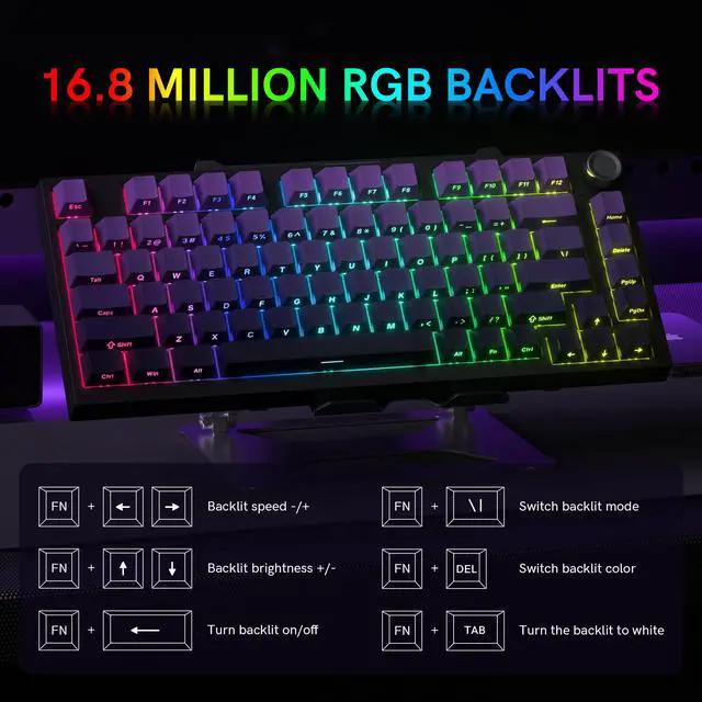 Alt view image 5 of 7 - WK75 75% Wireless Gaming Mechanical Keyboard,BT5.0/2.4GHz/USB-C, Hot Swappable Pre-lubed Custom Linear Switches,Gasket Structure,RGB Backlit Keyboard for PC/Laptop/Xbox/PS4/PS5 (Purple)