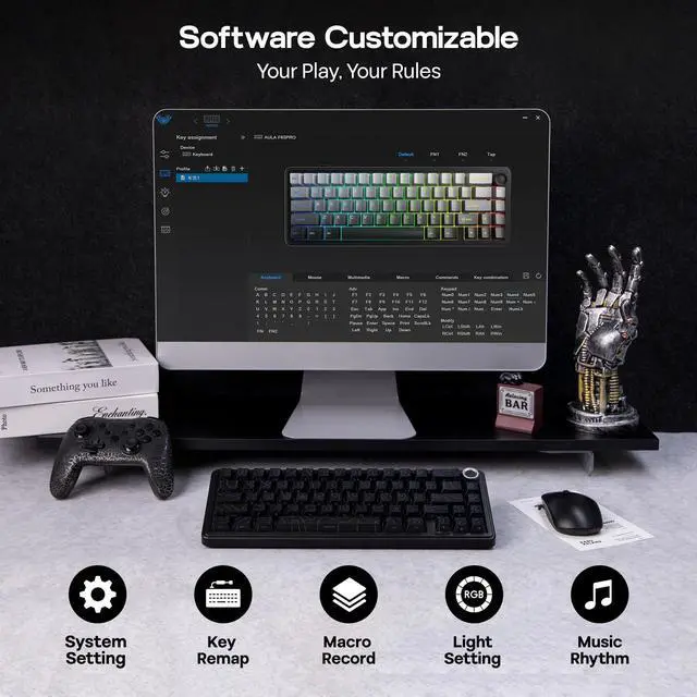 Alt view image 6 of 6 - EPOMAKER X Aula F65 PRO Wireless Mechanical Gaming Keyboard, Hot-Swap, 5-Layer Padding, Creamy Gasket, Knob and Shine-Through PBT Keycap, RGB, BT/2.4GHz/USB-C (Black Topographic, Icesoul Switch)