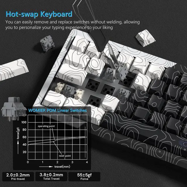 Alt view image 4 of 6 - 60% Percent Keyboard Wireless with QMK/VIA, Gaming Keyboard Topographic, Creamy Mechanical Key Board, RGB Custom Gasket Hot Swappable for Windows & Mac-POM Linear Switch (Q61)