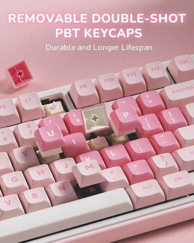 Alt view image 6 of 7 - R75 Mechanical Keyboard Wired with Volume Knob, 75% Keyboard Gasket Mounted, Hot Swappable, Creamy Sound, MDA Profile, PBT Keycaps, Pink