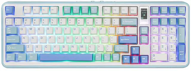 Main image of Vibe99 Wireless Gaming Keyboard with 1.06'' Screen, 96% Hot Swappable Creamy Mechanical Keyboard with Gasket Structure, BT5.0/2.4GHz/USB-C, 5-Layer Padding, RGB, NKRO for Win/Mac (Blue)