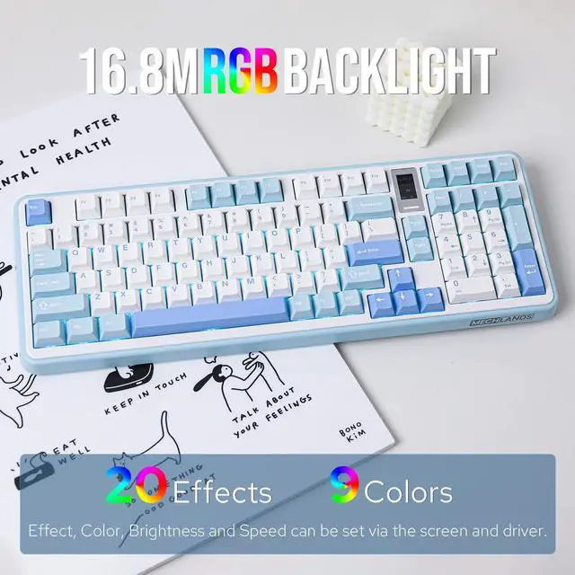 Alt view image 7 of 7 - Vibe99 Wireless Gaming Keyboard with 1.06'' Screen, 96% Hot Swappable Creamy Mechanical Keyboard with Gasket Structure, BT5.0/2.4GHz/USB-C, 5-Layer Padding, RGB, NKRO for Win/Mac (Blue)