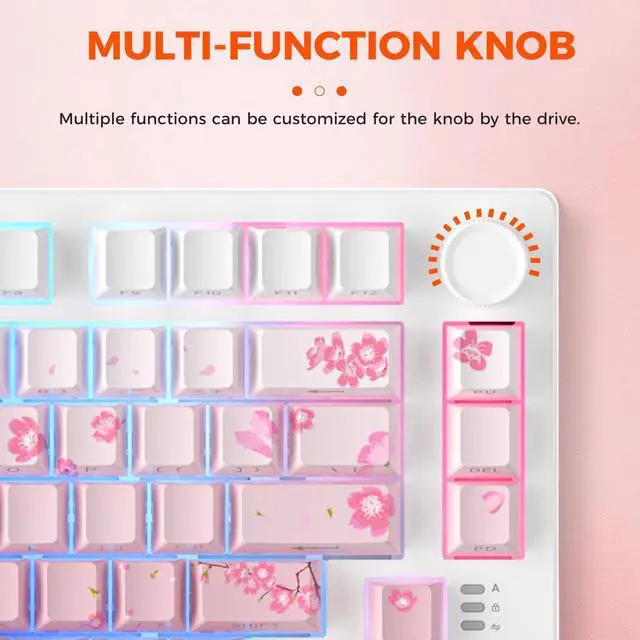 Alt view image 4 of 7 - EK75PRO Sakura Pink Wireless Mechanical Gaming Keyboard,75% Hot Swap Creamy Keyboard with Knob,RGB Backlit,Gasket Custom Structure,Side Printed PBT Keycaps,2.4Ghz/BT5.1/USB-C, for Win/MAC
