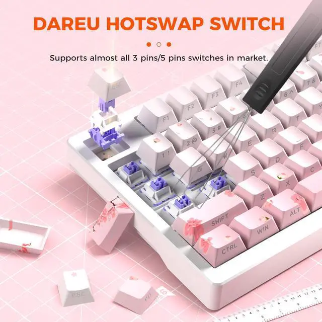 Alt view image 6 of 7 - EK75PRO Sakura Pink Wireless Mechanical Gaming Keyboard,75% Hot Swap Creamy Keyboard with Knob,RGB Backlit,Gasket Custom Structure,Side Printed PBT Keycaps,2.4Ghz/BT5.1/USB-C, for Win/MAC