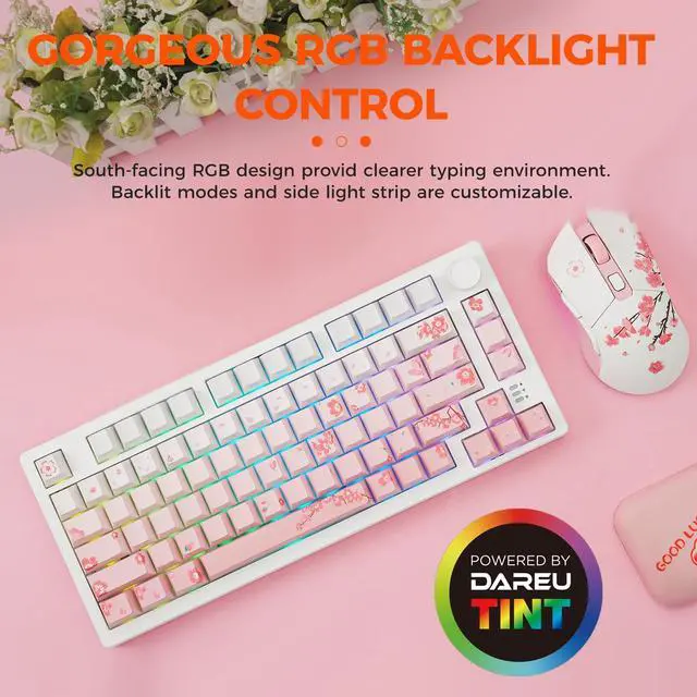 Alt view image 7 of 7 - EK75PRO Sakura Pink Wireless Mechanical Gaming Keyboard,75% Hot Swap Creamy Keyboard with Knob,RGB Backlit,Gasket Custom Structure,Side Printed PBT Keycaps,2.4Ghz/BT5.1/USB-C, for Win/MAC
