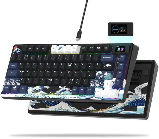 Main image of S-K80 75% Keyboard with Color Multimedia Display Mechanical Gaming Keyboard, Wired Hot Swappable Gasket Mount RGB Custom Key Board, Pre-lubed Stabilizer for Mac/Win, Black Kanagawa