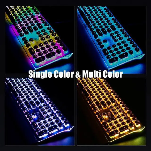 Alt view image 6 of 7 - S108 Typewriter Keyboard, Retro Mechanical Gaming Keyboard Wired 108 Keys with RGB Backlit Sidelight, Detachable Wrist Rest, Round Keycaps Blue Switches - Black