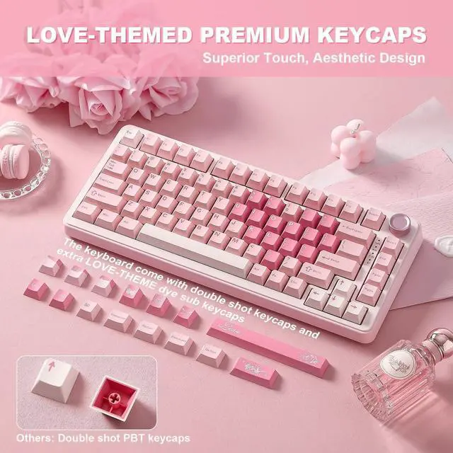 Alt view image 7 of 7 - _Mega Brand B75 PRO Wireless Mechanical Keyboard,75% Layout with Knob,Hot Swap Gasket Custom Structure,Creamy Pre-lubed Switches,RGB Backlit,Bluetooth/Type-C/2.4G for Win/Mac(Milk Switch,Pink)