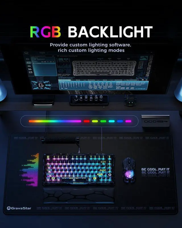 Alt view image 5 of 7 - Mercury K1 Lite 75% Gaming Keyboard, 2.4GHz/BT/Wired Tri-Mode Wireless Keyboard, Gasket Hot Swappable Mechanical Keyboard, Pre-lubed Linear Switches, RGB Backlit (Transparent Black)