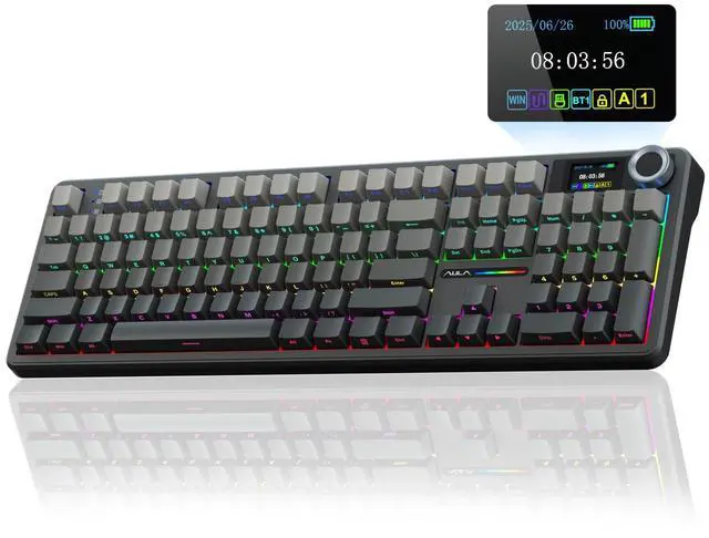 Main image of F108 PRO - Wireless Mechanical Keyboard with Screen & Knob,Full Size Keyboard with 8000mAh Battery,Pre-lubed Switches,Side Printed PBT Keycaps,RGB Backlit Hot Swappable Custom Gaming Keyboards