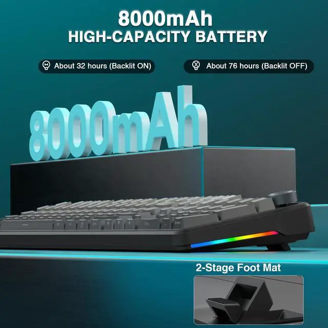 Alt view image 6 of 7 - F108 PRO - Wireless Mechanical Keyboard with Screen & Knob,Full Size Keyboard with 8000mAh Battery,Pre-lubed Switches,Side Printed PBT Keycaps,RGB Backlit Hot Swappable Custom Gaming Keyboards