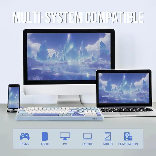 Alt view image 3 of 7 - TH99 Tri-Mode Wireless Mechanical Keyboard with 8000mAh Battery, Hot Swappable Custom RGB Gaming Keyboard with Numpad, Gasket Creamy for PC/Mac/Office (Blue&White, Creamy Jade)