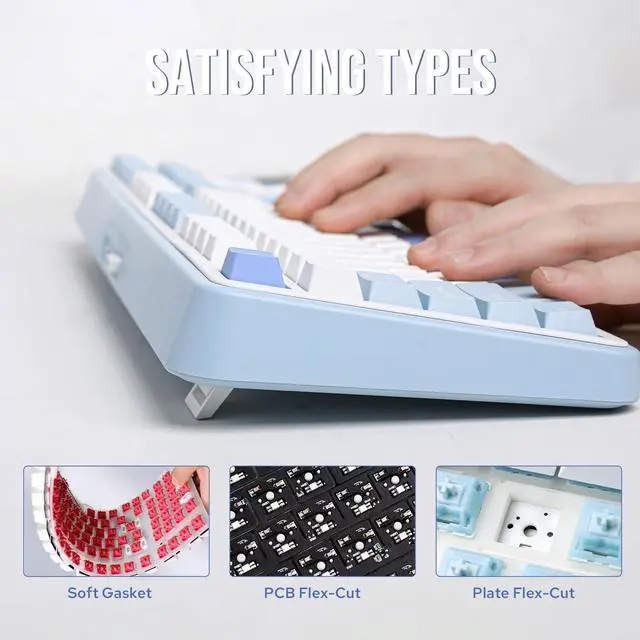 Alt view image 4 of 7 - TH99 Tri-Mode Wireless Mechanical Keyboard with 8000mAh Battery, Hot Swappable Custom RGB Gaming Keyboard with Numpad, Gasket Creamy for PC/Mac/Office (Blue&White, Creamy Jade)