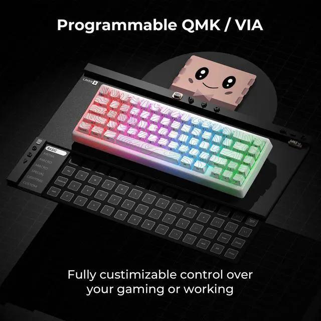 Alt view image 5 of 7 - x XVX M67 Wireless 60% Percent Keyboard, QMK/VIA Topographic Gaming Keyboard, Tri-Mode Thocky Creamy Mechanical Key Board, Hot Swappable Gasket Mount RGB IMD Tech for Win/Mac(JadeStone)