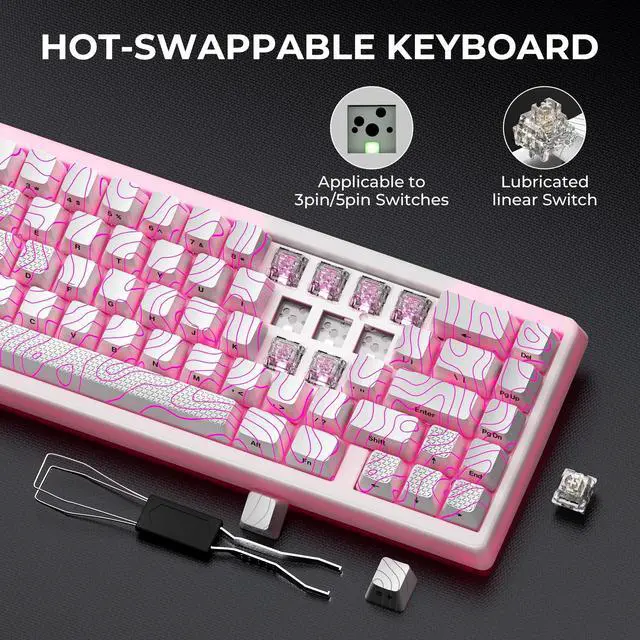 Alt view image 7 of 7 - x XVX M67 Wireless 60% Percent Keyboard, QMK/VIA Topographic Gaming Keyboard, Tri-Mode Thocky Creamy Mechanical Key Board, Hot Swappable Gasket Mount RGB IMD Tech for Win/Mac(JadeStone)