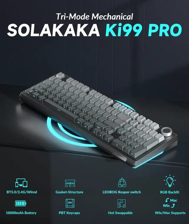 Alt view image 2 of 7 - KI99 Pro 96% Wireless Mechanical Keyboard, RGB Gaming Keyboard, Hot-Swappable Pre-Lubed Switches, Gasket Structure Creamy Keyboards for Gamer/PC/Laptop (Black)