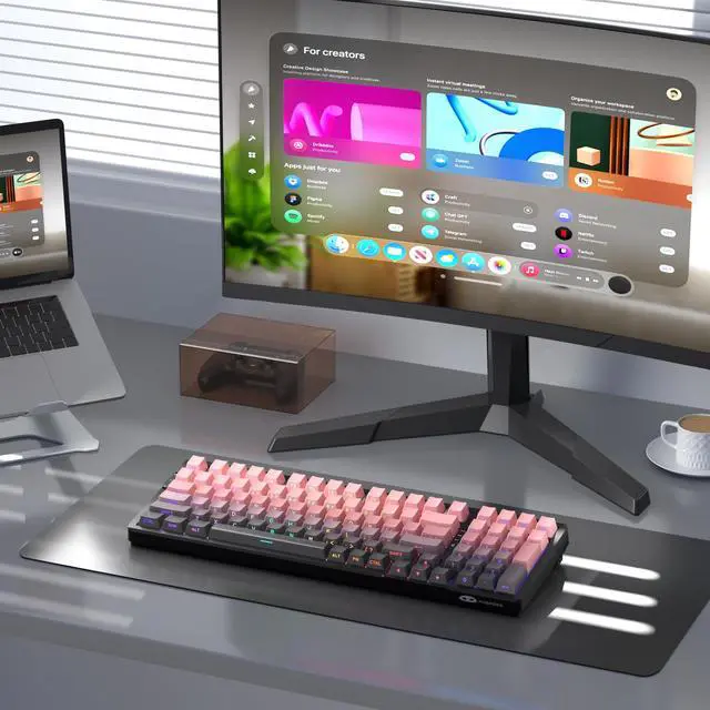 Alt view image 7 of 7 - MageGee LIGHT100 Wireless Creamy Keyboard, Gasket Structure Hot Swappable, 2.4G/USB-C/BT5.0 RGB Backlit Mechanical Gaming Keyboard for Win/Mac/PC, 8000mAh Battery, Side Printed PBT Keycap, Pink