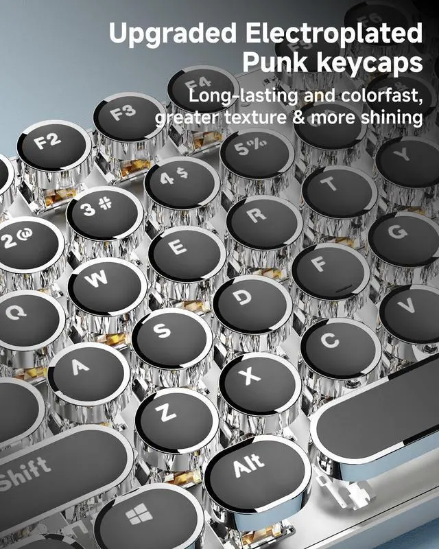 Alt view image 6 of 7 - TK950 Typewriter Keyboard Wireless Mechanical Keyboard, 104 Keys Aesthetic Typewriter Keyboards with White Backlit, Anti-Ghosting, Blue Switch Bluetooth/2.4GHz/Wired Cute keyboards-Black