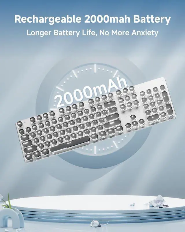 Alt view image 7 of 7 - TK950 Typewriter Keyboard Wireless Mechanical Keyboard, 104 Keys Aesthetic Typewriter Keyboards with White Backlit, Anti-Ghosting, Blue Switch Bluetooth/2.4GHz/Wired Cute keyboards-Black