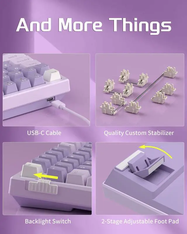 Alt view image 5 of 7 - SKY98 Mechanical Gaming Keyboard, 96% Gasket Hot Swappable Wired Custom Creamy Keyboard with 5-Layer Sound Dampening, RGB Backlit, NKRO for Win/Mac (Violet, Violet Switch)