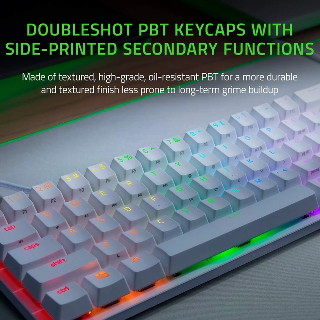 Alt view image 3 of 6 - Huntsman Mini 60% Gaming Keyboard, Linear Optical Switches, White | Aluminum Top Frame, Chroma RGB Lighting, PBT Keycaps, Onboard Memory, Snap Tap