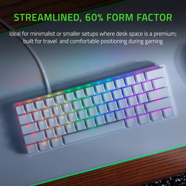 Alt view image 2 of 6 - Huntsman Mini 60% Gaming Keyboard, Linear Optical Switches, White | Aluminum Top Frame, Chroma RGB Lighting, PBT Keycaps, Onboard Memory, Snap Tap