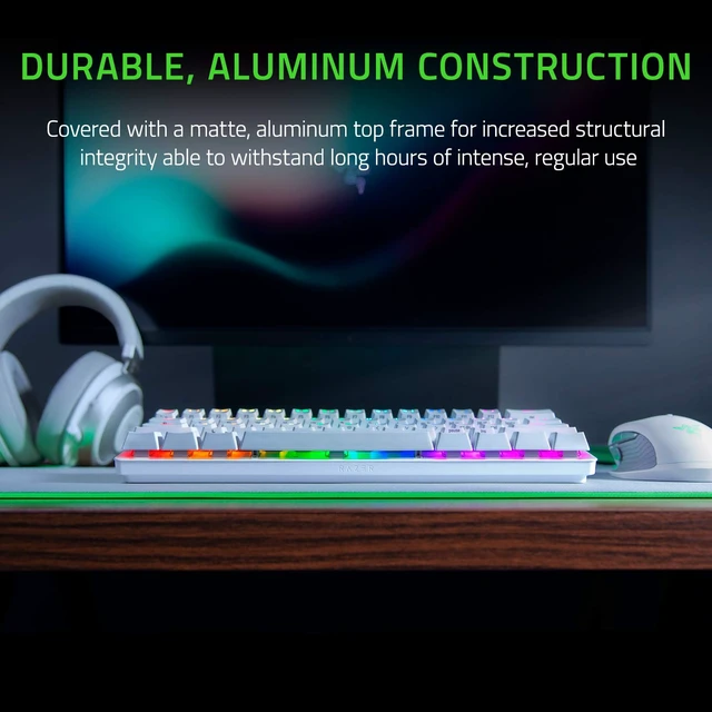 Alt view image 5 of 6 - Huntsman Mini 60% Gaming Keyboard, Linear Optical Switches, White | Aluminum Top Frame, Chroma RGB Lighting, PBT Keycaps, Onboard Memory, Snap Tap
