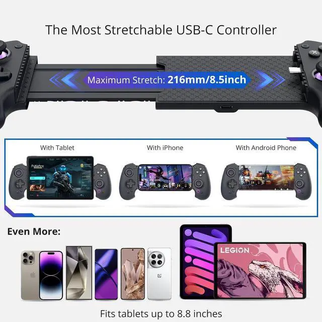 Alt view image 5 of 7 - S9 Full-Size Gaming Phone Controller for iPhone 15/16, iPad Mini 6/7, Android Tablet, BluetoothType-C Mobile Gamepad with Free Key MappingApp, for Genshin Impact & Zenless Zone Zero, Hall Joystick