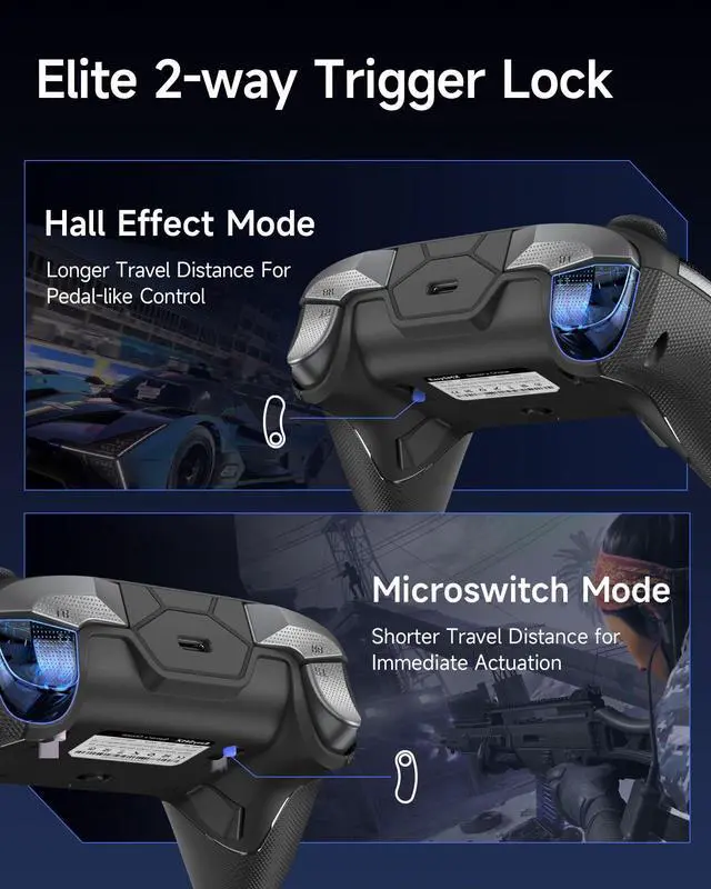 Alt view image 4 of 7 - D10 Wireless Game Controller TMR Anti-Drift Joysticks, Dual-Mode Triggers, 1000Hz Polling, Mechanical Buttons, RGB Bluetooth Gamepad for PC/Switch/Switch2/iOS/Android with Charging Dock