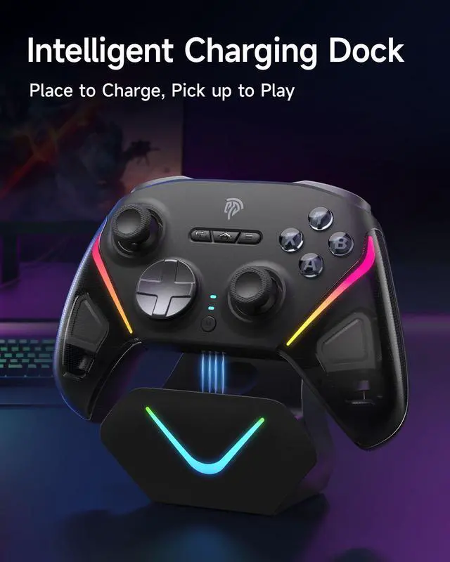 Alt view image 6 of 7 - D10 Wireless Game Controller TMR Anti-Drift Joysticks, Dual-Mode Triggers, 1000Hz Polling, Mechanical Buttons, RGB Bluetooth Gamepad for PC/Switch/Switch2/iOS/Android with Charging Dock
