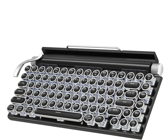 Main image of Taiahiro Retro Typewriter Mechanical Keyboard, Wireless Bluetooth 5.0 LED Backlit Office Computer Keyboards with 83-Key Clicky Blue Switches, Vintage Design for PC/Laptop/Mac/Pad/Phone/Gaming, Black