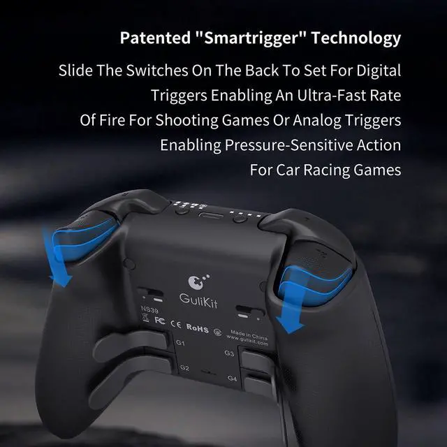 Alt view image 5 of 7 - KK3 Max Game Controller Hall Effect Joysticks Analog & Digital Triggers Wireless Pro 1000HZ Polling Rate Maglev/HD/Rotory Vibration Compatible with Switch/PC/Android/iOS/Steam Deck (Black)