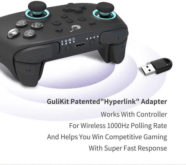 Alt view image 4 of 7 - KK3 Max Game Controller Hall Effect Joysticks Analog & Digital Triggers Wireless Pro 1000HZ Polling Rate Maglev/HD/Rotory Vibration Compatible with Switch/PC/Android/iOS/Steam Deck (Black)