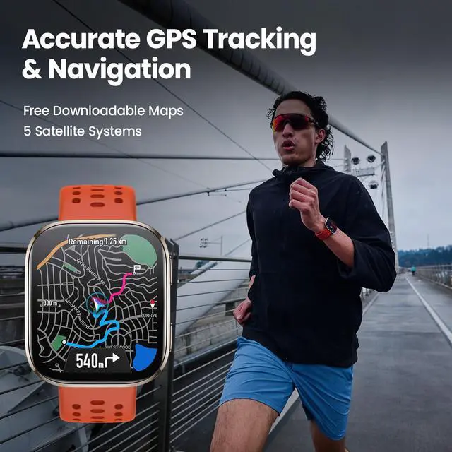 Alt view image 4 of 7 - Bip 6 Smart Watch 46mm, 14 Day Battery, 1.97" AMOLED Display, GPS & Free Maps, AI, Bluetooth Call & Text, Health, Fitness & Sleep Tracker, 140+ Workout Modes, 5 ATM Water-Resistance, Black
