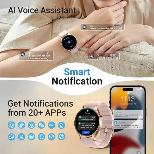 Alt view image 5 of 7 - Smart Watch for Women,1.3" AMOLED Touchscreen Fitness Tracker, Make/Answer Calls, Heart Rate SpO2 Monitor, IP68 Waterproof, Sleep & Activity Tracking Smartwatch for Android Phones iPhone